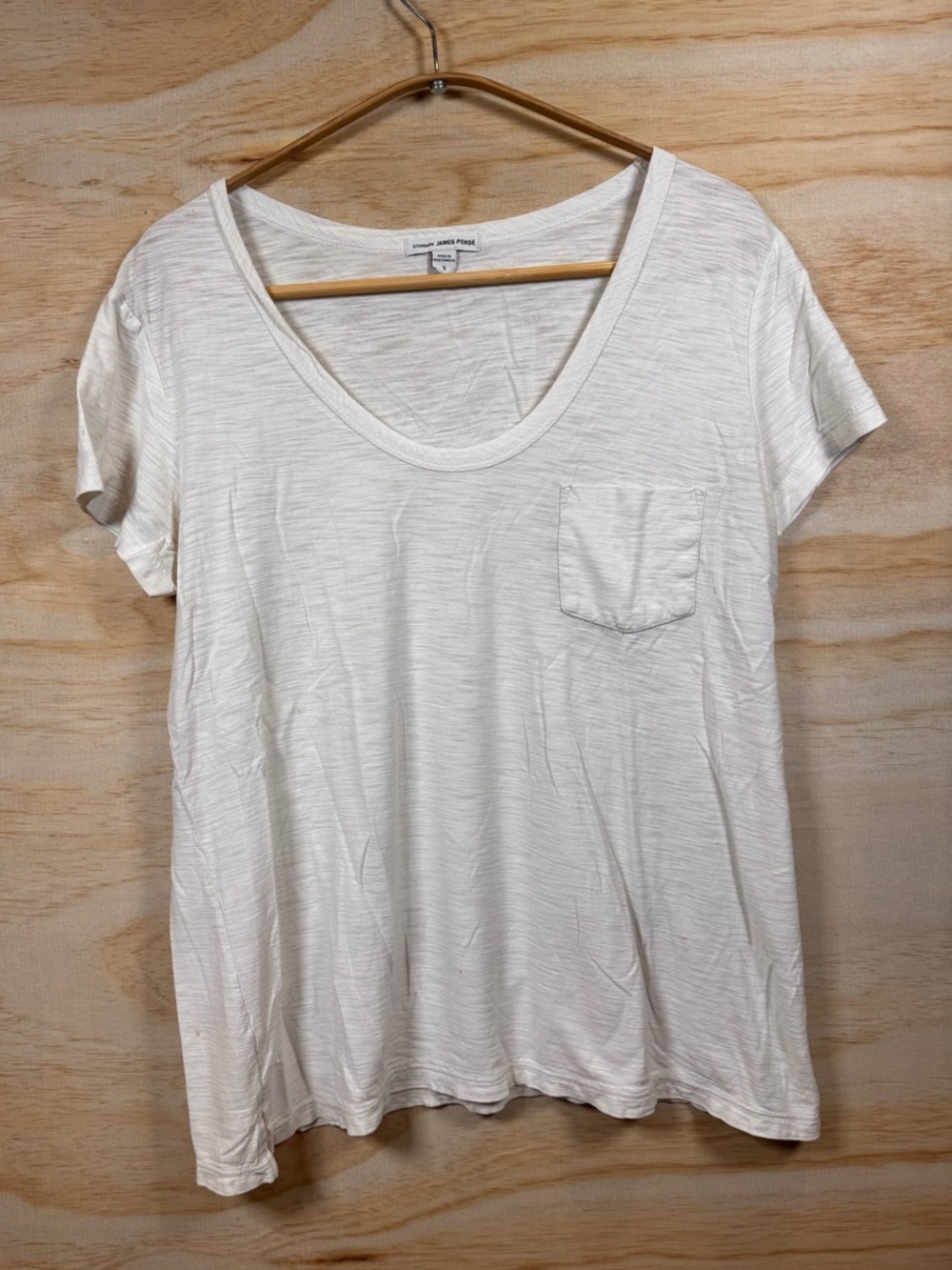 JAMES PERSE Women's Off White Scoop Neck Pocket Tee Size 3